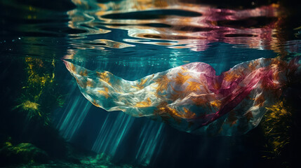 delicate light transparent silk fabric underwater. Generative AI