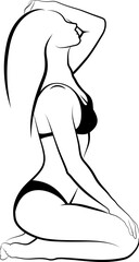 sketch of woman in bikini touching her head
