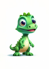 Obraz premium Cute green dinosaur standing cartoon isolated on white background illustration animation 