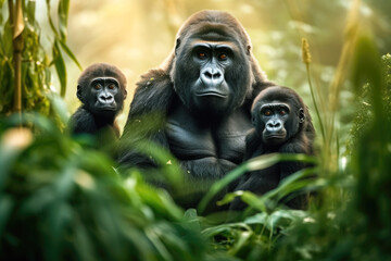 Obraz premium A family of gorillas in their natural habitat