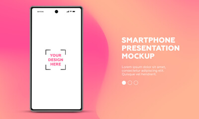 3D realistic high quality smartphone mockup with isolated background. Smart phone mockup collection. Device front view. 3D mobile phone with shadow on white background.