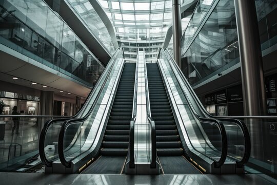 modern luxury escalator in an empty mall or subway .Generative AI 
