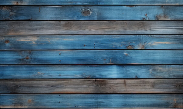 Background or wallpaper of Dodger Blue color painted wooden boards. Generative AI.
