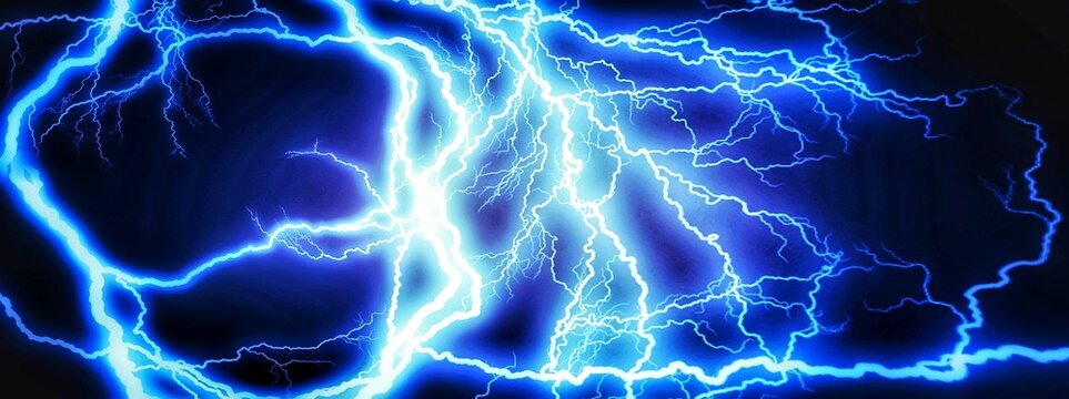 Abstract background of blue lightning shining in the dark