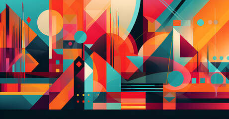 Poster-style abstract background, featuring bold colors and geometric shapes