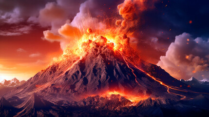 volcanic eruption with lava ejection. Generative Ai. 