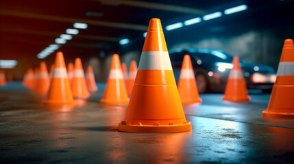 traffic cones on the street. Generative Ai. 