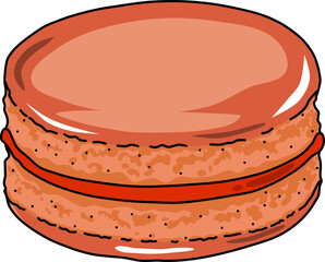 Red Macaroon Cookie Biscuit Artwork Illustration, Tasty Sweet Pastry