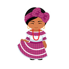 Woman in  national costume. Female cartoon character in traditional ethnic clothes. Flat isolated illustration. 