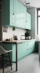 Kitchen in neo mint color,