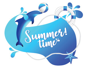 Summer Time Beach Shape - Modern abstract vector banner - Blue Web Template