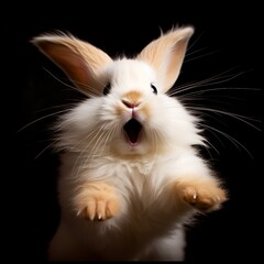 Obraz premium Lionhead Bunny Enjoying a Playful Hop, A Burst of Joy