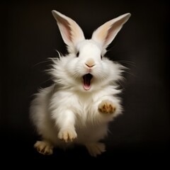 Fototapeta premium Lionhead Bunny Enjoying a Playful Hop, A Burst of Joy