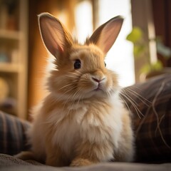 Obraz premium Lionhead Bunny in a Cozy Setting, A Picture of Serenity