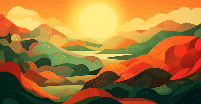 rolling hills and a glowing sunrise