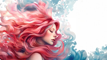 Mythical elemental princess of fiery fire, nature spirit with glowing summer sun skin and rosy cheeks, beautiful flowing red ethereal hair - generative AI