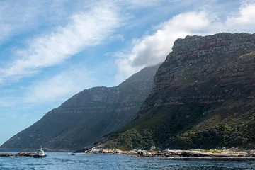Foto auf Leinwand One of the boats heading to Duiker Island on a seal-watching tour from Hout Bay, Cape Town, South Africa © Alena V