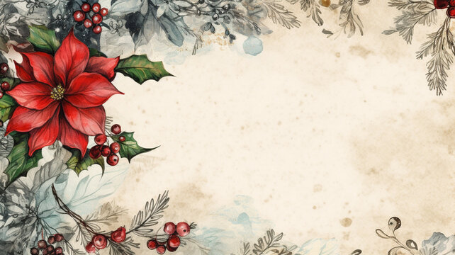 Wedding, congratulations, Christmas card with warm atmosphere decorated with flowers.
