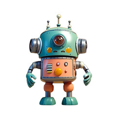 Vintage Vibes  One-eyed Faded Toy Robot - 3D Design for Kids -Transparent Background - made with Generative AI