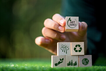 Companies are targeting net zero greenhouse gas emissions. Carbon credit concept.Tradable...