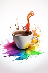 Coffee splash, still life illustration, drawing in vibrantly colors, on a white background