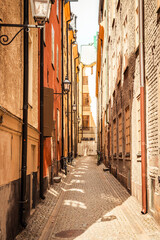 Fototapeta na wymiar A narrow street in the old town of Stockholm, Sweden