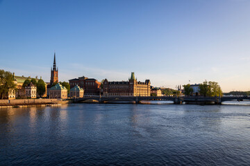 Fototapeta na wymiar Stockholm city skyline at sunset