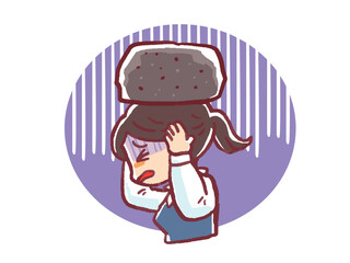 ストレスを感じるOLの水彩手描き風イラスト(上半身)