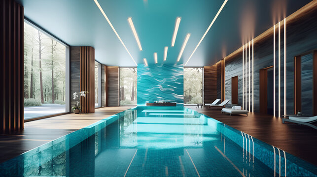Modern light interior swimming pool room Generative AI