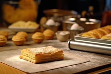 make Puff pastry in front oven and stuff food photography