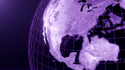 3D render of south america globe map, Technology and Futuristic purple line glowing Earth Background