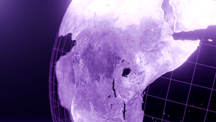 3D render of africa globe map, Technology and Futuristic purple line glowing Earth Background