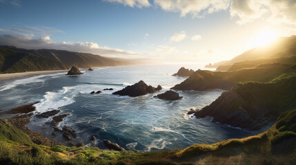 Obraz premium Tranquil beauty of coastal landscape. Made by generative AI.