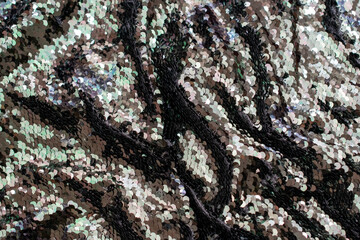 Sequins Macro Background, Multicolored Scales and Sparkling Paillette Fabric