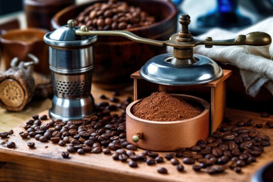 make traditional grind coffee and stuff food photography