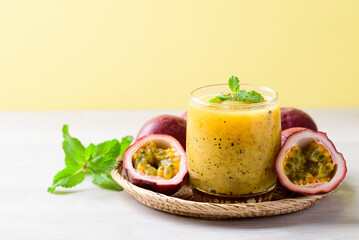Fresh passion fruit smoothie drink in summer season