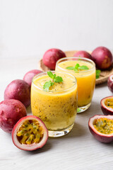 Fresh passion fruit smoothie drink in summer season