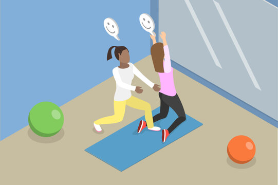 3D Isometric Flat Vector Conceptual Illustration of Pilates, Fitness Exercises
