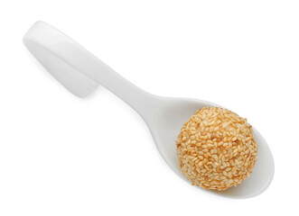 One delicious sesame ball on white background