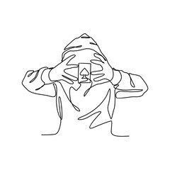 One continuous line drawing of a Magician attraction with the card. Magician concept illustration in simple linear style. Magician design concept vector illustration