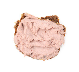 Delicious liverwurst sandwich isolated on white, top view