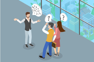3D Isometric Flat Vector Conceptual Illustration of Difficult Conversation, Language Barriers