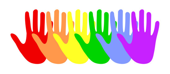 Obraz premium Colorful Rainbow Hands Set. Pride Flag Symbol