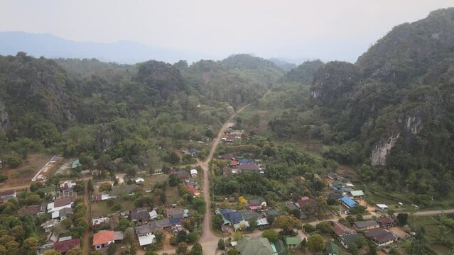 The aerial view of Viang Xai in Laos