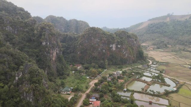 The aerial view of Viang Xai in Laos