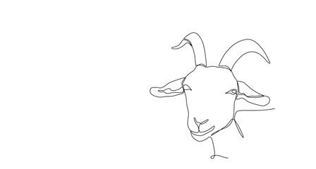 Continuous line of Eid Al Adha banner design. goat head background for Muslim Community Festival. Single line Muslim Hari Raya suitable for qurban day, Eid Al Adha in single line doodle style