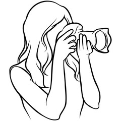 Woman Holding Camera Line Drawing.