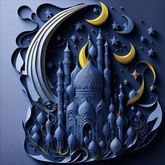 Mosque papercut style with ornament