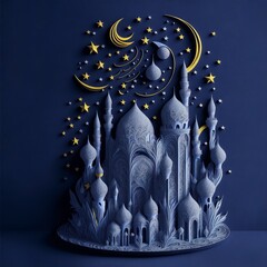 Cute Mosque with Papercut design stand in round podium