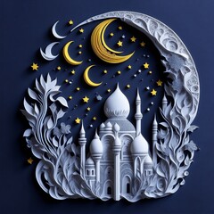 Cute Mosque with papercut style design